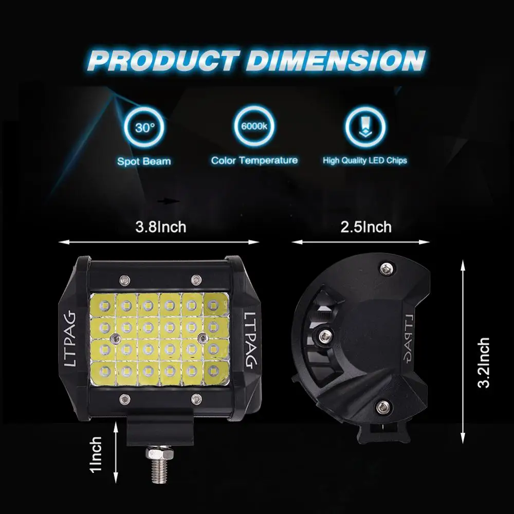1 шт. 72 Вт круглый Водонепроницаемый точечная Светодиодная рабочая лампа луч