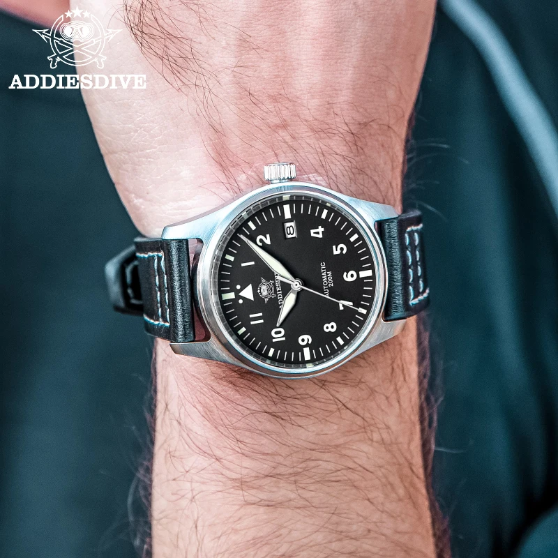 Мужские водонепроницаемые часы авиаторы Addies из нержавеющей стали C3 светящиеся с