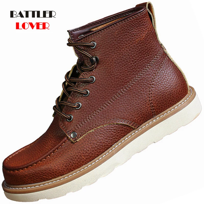

Men's Genuine Leather Martins Boots Man Cowhide Casual Botas Vintage British Outdoor Tooling Shoes Biker Punk High-top Booties