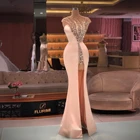 Женское вечернее платье-русалка, блестящее длинное платье без рукавов, с высоким разрезом, с блестками, на заказ, размера плюс
