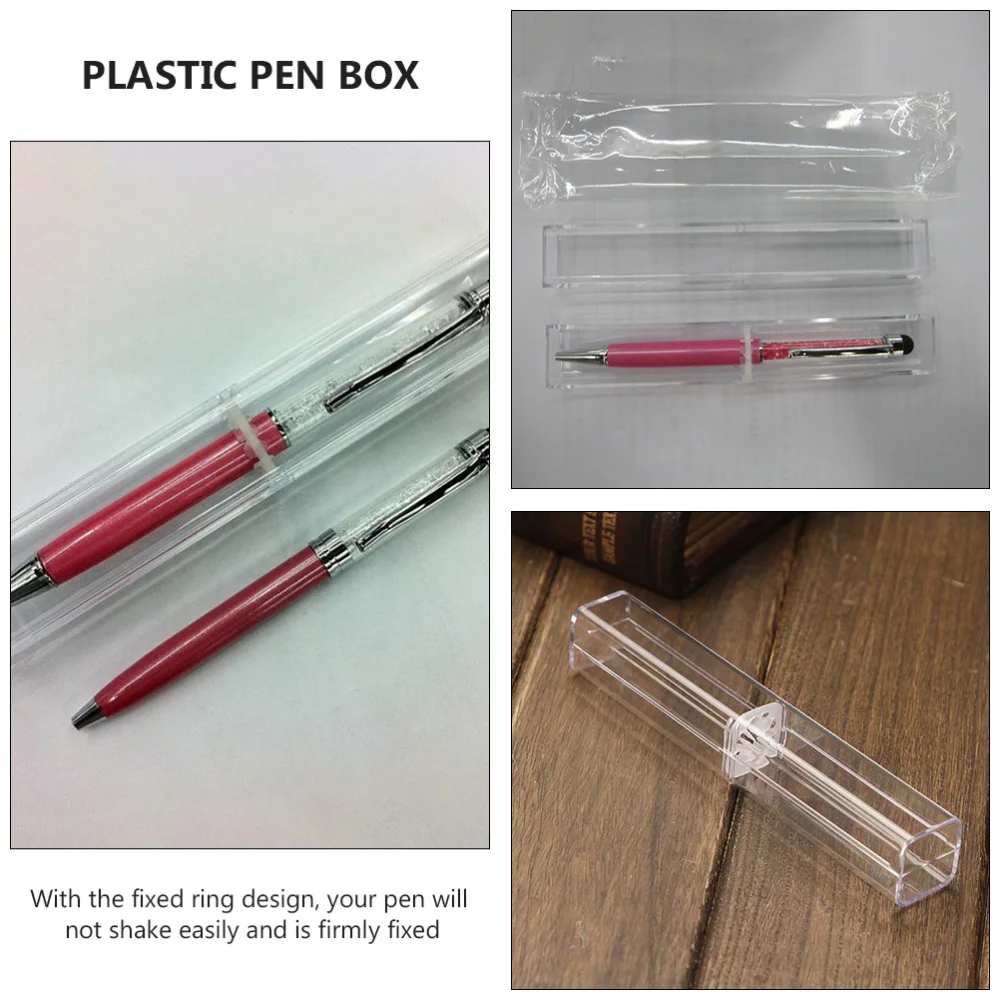 

10Pcs Clear Pen Case Transparent Pencil Box Clear Pen Container Square Pen Case