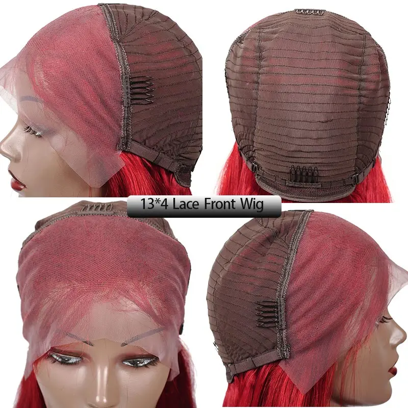 Красный парик человеческих волос 13*4 фронта шнурка бразильские объемные