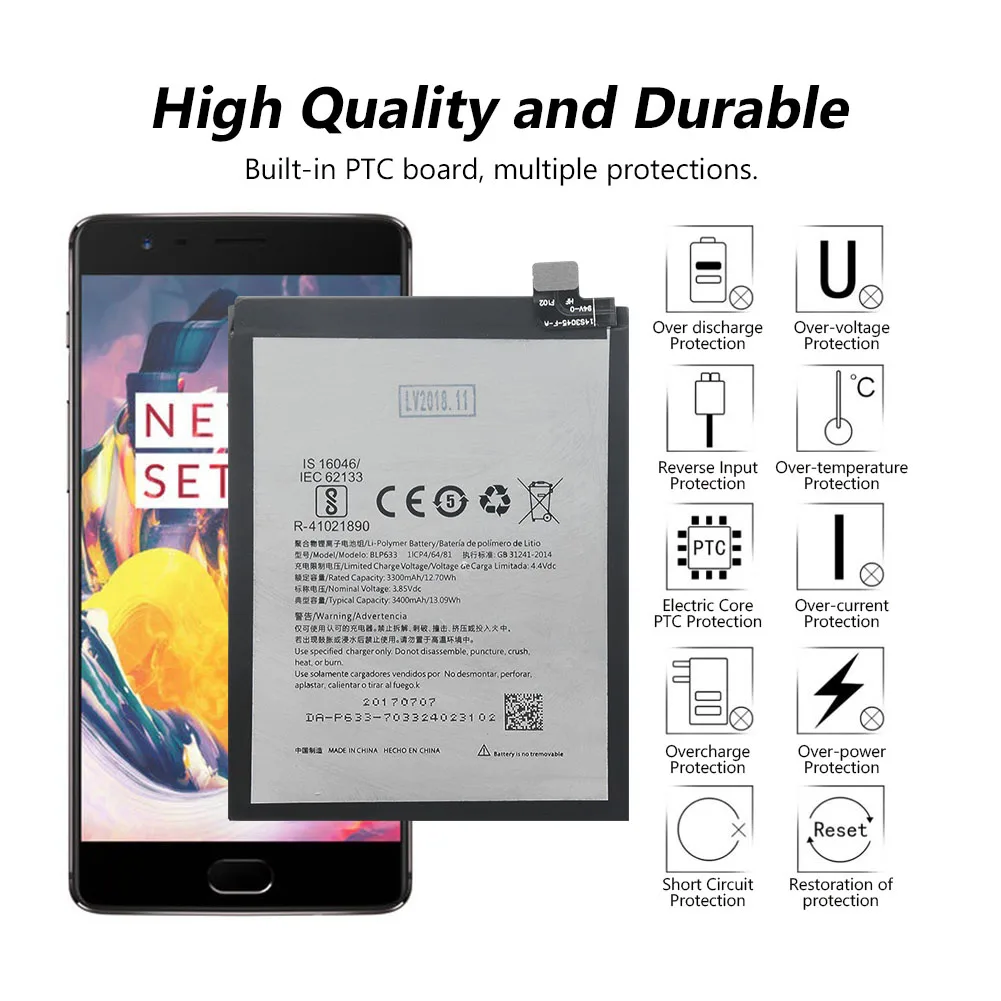 Литий-полимерная аккумуляторная батарея BLP633 Lipo для телефона литиевая OnePlus 3T 1 + One