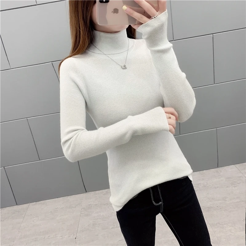 2019 Autumn Winter Women Knitted Turtleneck Soft Polo-neck Sweater Casual Jumper Elasticity Pullovers Fashion Slim Femme | Женская