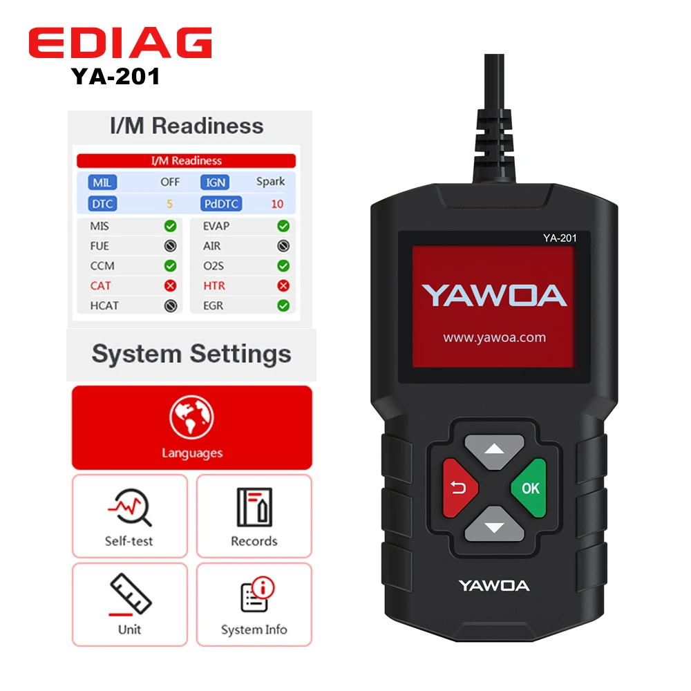 YAWOA YA201 ODB2 читатель кода YA 201 OBDII сканера Инструменты диагностики авто двигатель