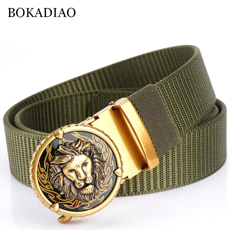 BOKADIAO Men&women Nylon Belt Metal Automatic Buckle canvas belts Outdoor sports Casual jeans waistband Army military male strap