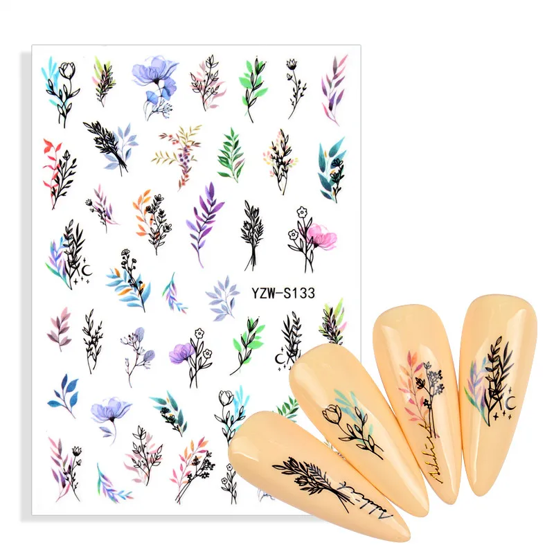 

1 лист наклеек для ногтей геометрический черный лист цветок наклейка для ногтей Маникюрные украшения для ногтей