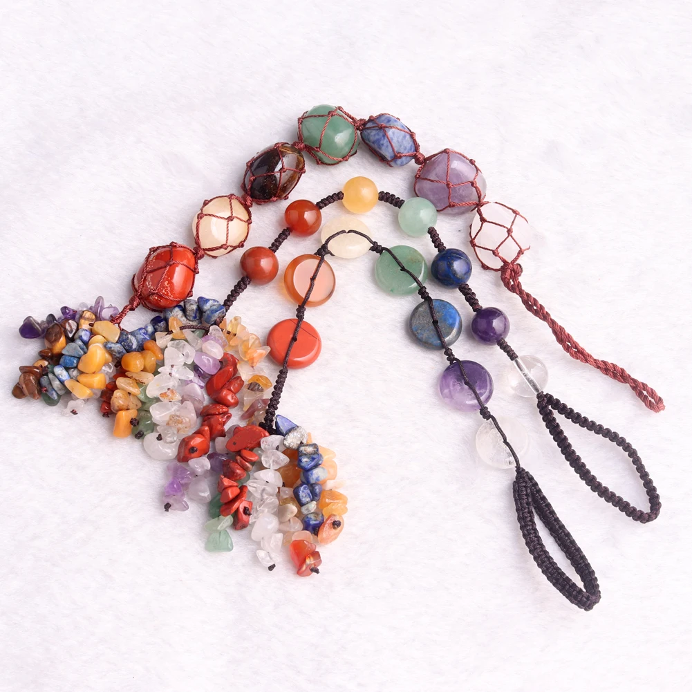 

Chakra Energy Car Decoration Pendant Hand Made Wrap Natural Stone Healing Meditation Protection Amulet Pendulum 260-290mm