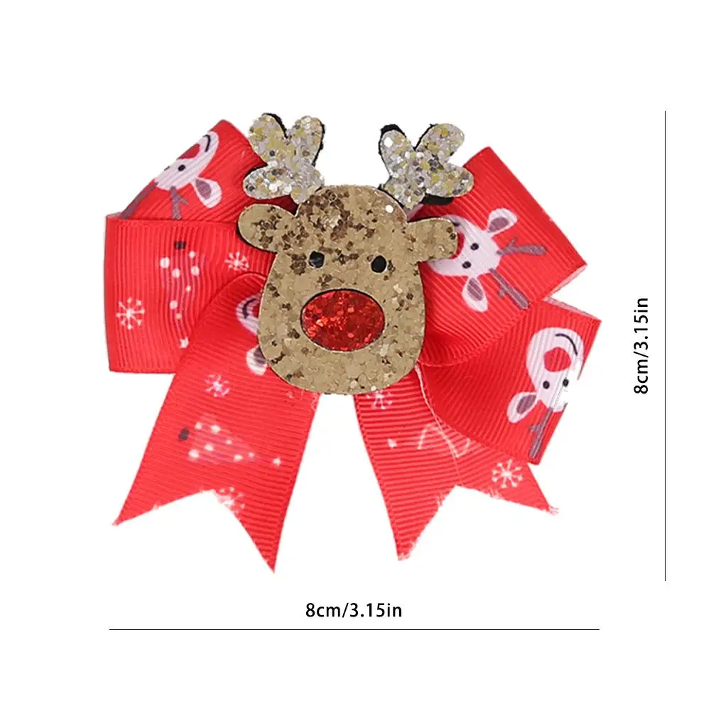 

7PCS Cute Girl Christmas Bows Hair Clips New Style Glitter Elk Santa Red Colors Hairpin For Kids Festival Gifts