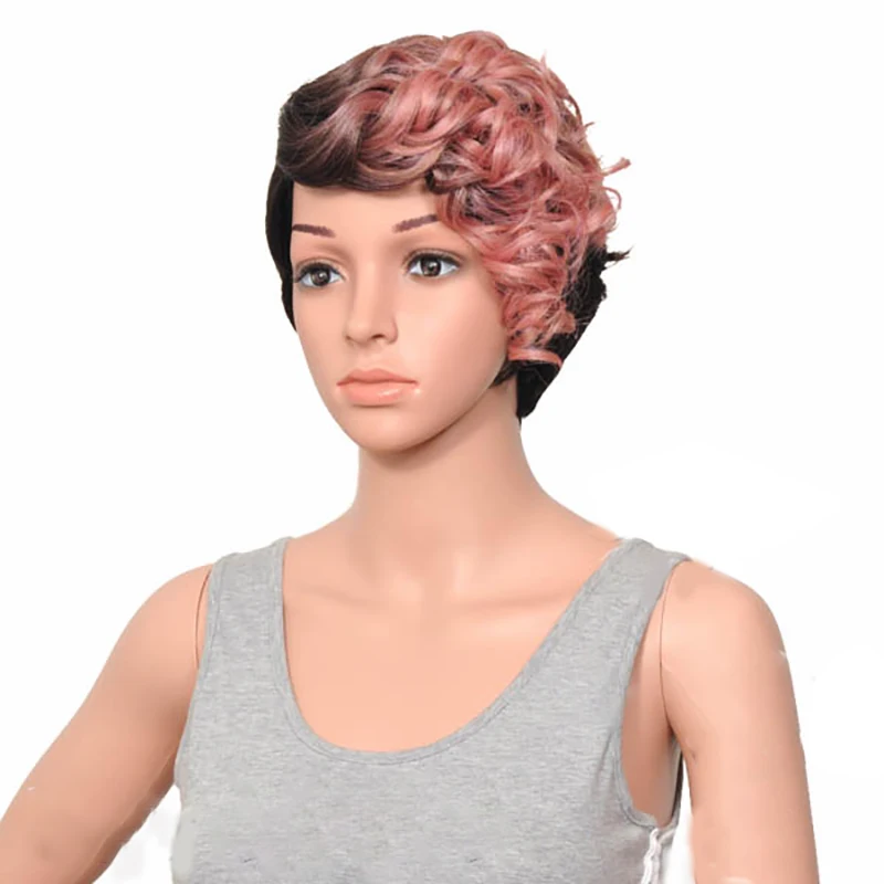 HAIRJOY женский специальный смешанный цвет боковая часть короткий кудрявый синтетический парик для волос