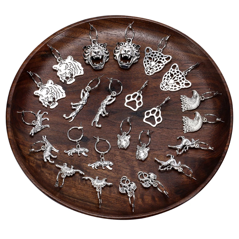 Женские и мужские серьги-кольца SOHOT серебристые леопардовые серьги с головой
