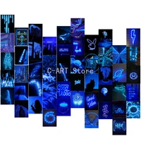 50pcs blue neon aesthetic picture wall collage kits photo collection room photography props for nordic blue home bedroom decor