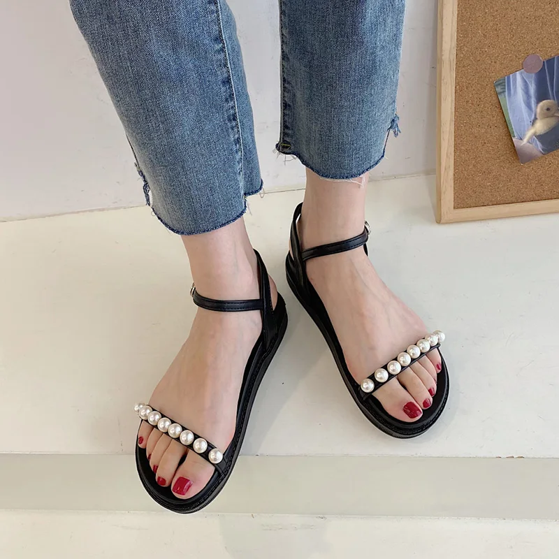 

Comfort Shoes for Women 2021 Summer Beige Heeled Sandals Med All-Match Clogs Wedge New Black Fashion Pearl Girls Medium Clear