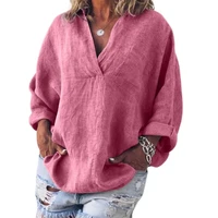 v neck pullover women shirt skin friendly long sleeve solid color loose blouse ladies clothing