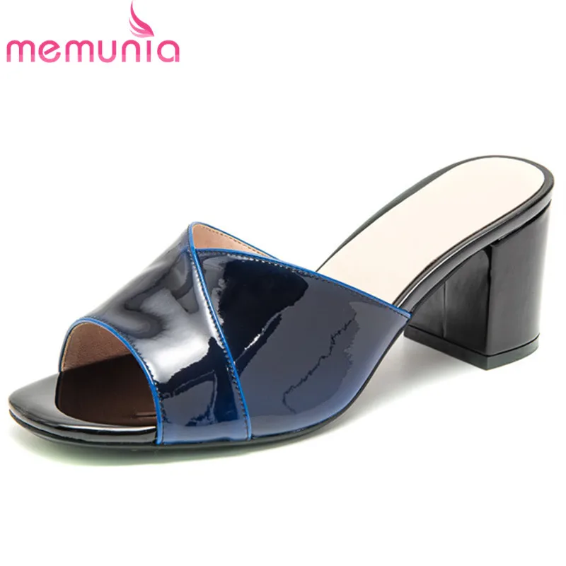 

MEMUNIA 2020 new arrive women sandals patent leather slip on summer square high heels sandals comfortable casual shoes woman