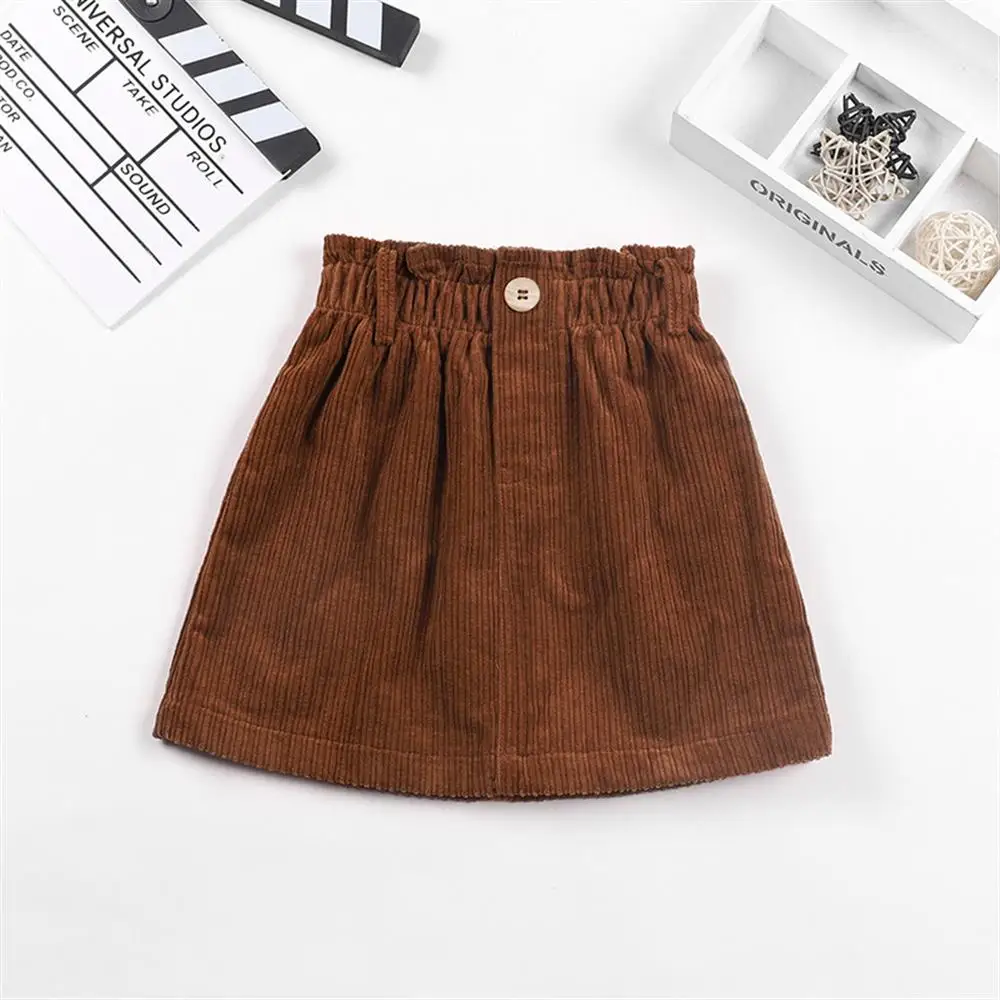 

Kids Girls Corduroy Brown Pleated Bust Skirt Holiday Casual Mini 3-12 Years New