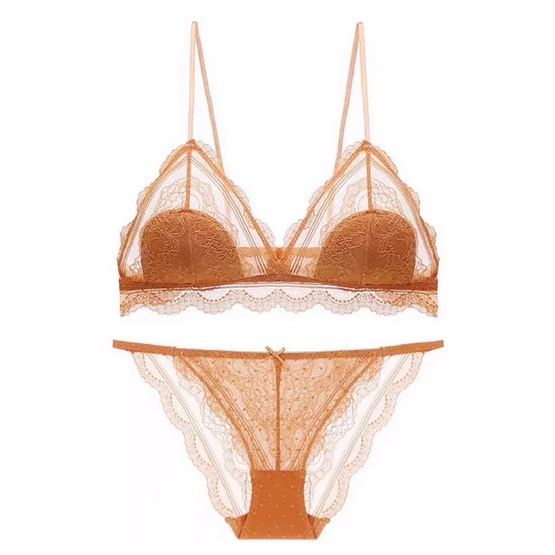 Sexy Lace Bre Set Wire Free Thin Cup Bra Sexy Nuderwear Female