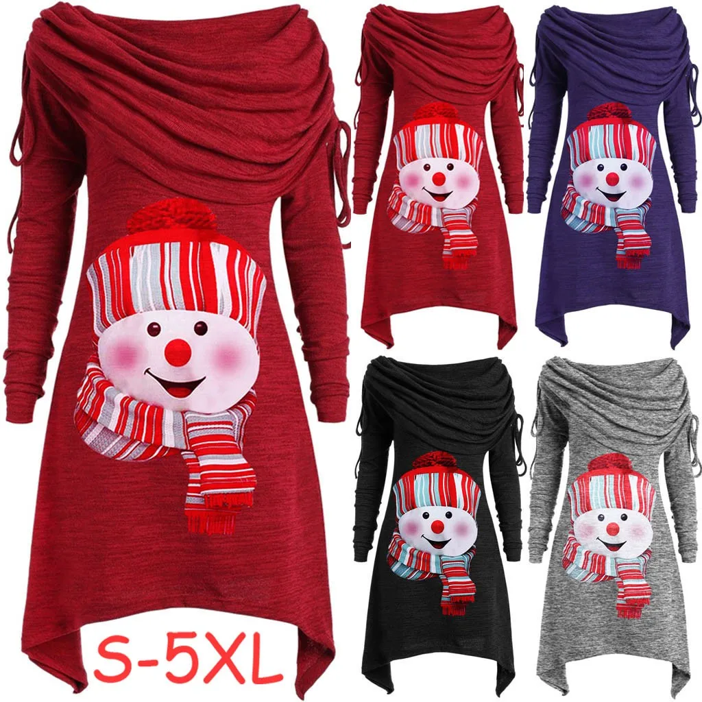 Женские топы и блузки отложной воротник с рюшами Рождественский принт снеговика