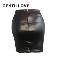 gentillove women pu leather shirts office ladies zipper black faux leather short skirt bodycon slim skirts 2019 autumn winter