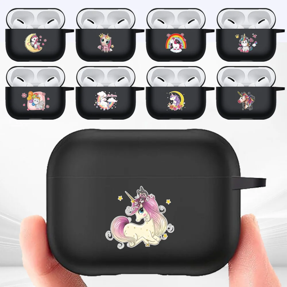 

Earphone Case for Apple AirPods Pro Silicone Earphone Sleeve Unicorn Pattern Matte Black Protective Case Headphone Accessories