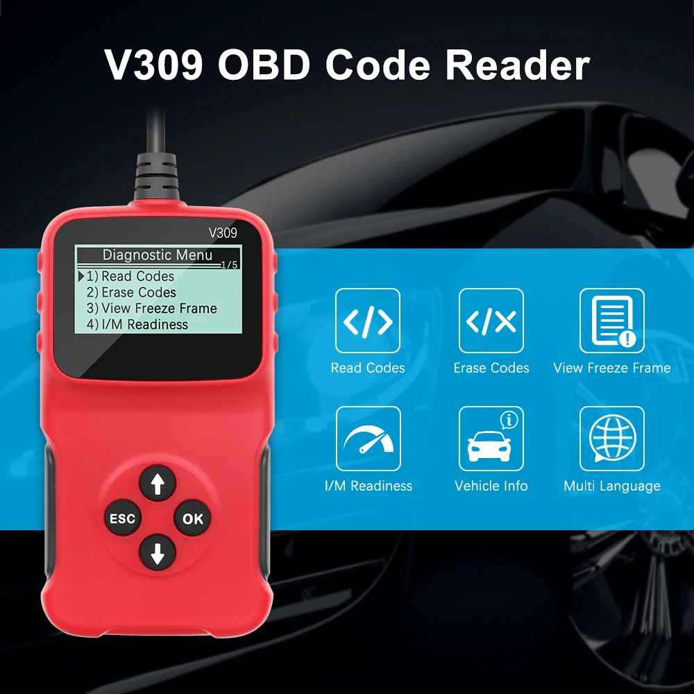 Считыватель кодов V309 Считывание/очистка кода неисправности I/M DTC OBD2 считыватель