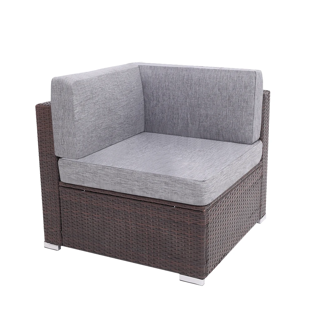 

1 Pieces Patio PE Wicker Rattan Corner Sofa Set Brown Grey[US-Stock]