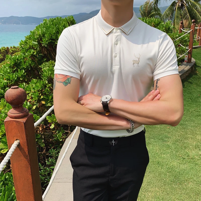 

Рубашка-поло мужская с коротким рукавом, повседневная приталенная универсальная, в британском стиле, 3XL-M, лето 2021