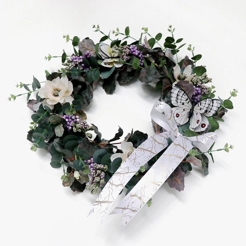 

NHBR Artificial Eucalyptus Butterfly Wreath for Front Door Wall Windows Wedding Party Farmhouse Home Decoration