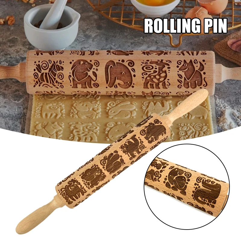 

Handhold Embossed Rolling Pin Multipurpose Cartoon Animal Pattern Rolling Pin Practical Kitchen Baking Gadgets ALS88