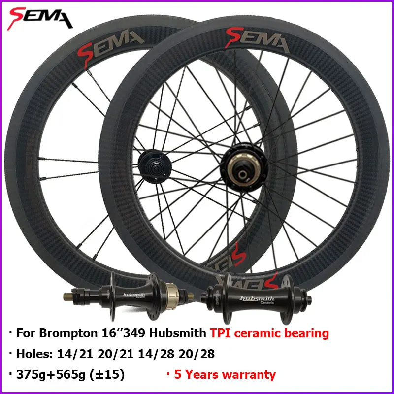 Углеродное колесо Brompton супер светильник 16''349 SEMA TPI керамический подшипник Hubsmith концентратор 2 скорости пользовательское колесо велосипеда o.l. D 74/112 мм