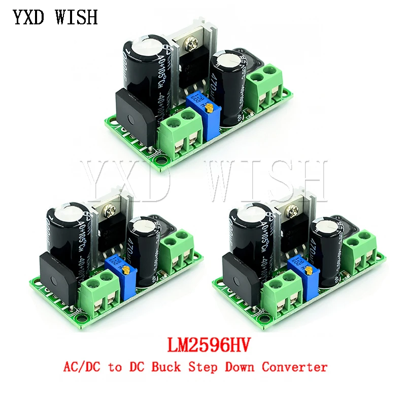 

LM2596HV AC/DC to DC Buck Converter Module 3v 3.3V 5V 6V 9V 12V 15V 24V DC 5V-50V Adjustable Step-Down 3A LM2596 Power Supply LM