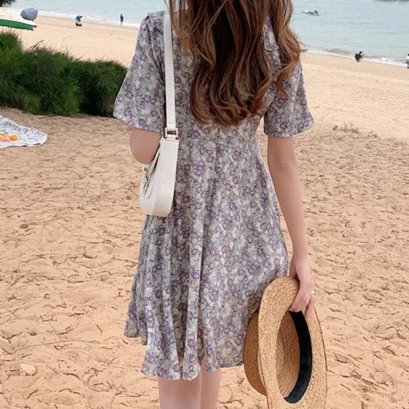

New Fashion V-Neck Ruffled Printed Slim Chiffon 2021 Summer Women's Clothing Short Sleeve Mini Dress Vestidos De Mujer Casual