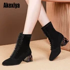 Ботинки женские, на толстом каблуке, со шнуровкой, u455, для осени и зимы