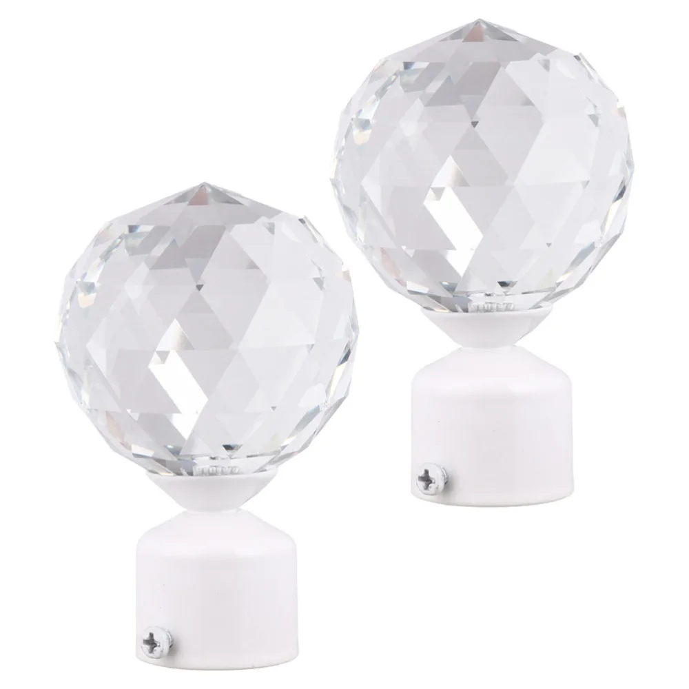 

2pcs Decorative Curtain Rod Finials Crystal Iron Art Curtain Rod Ends Accessory