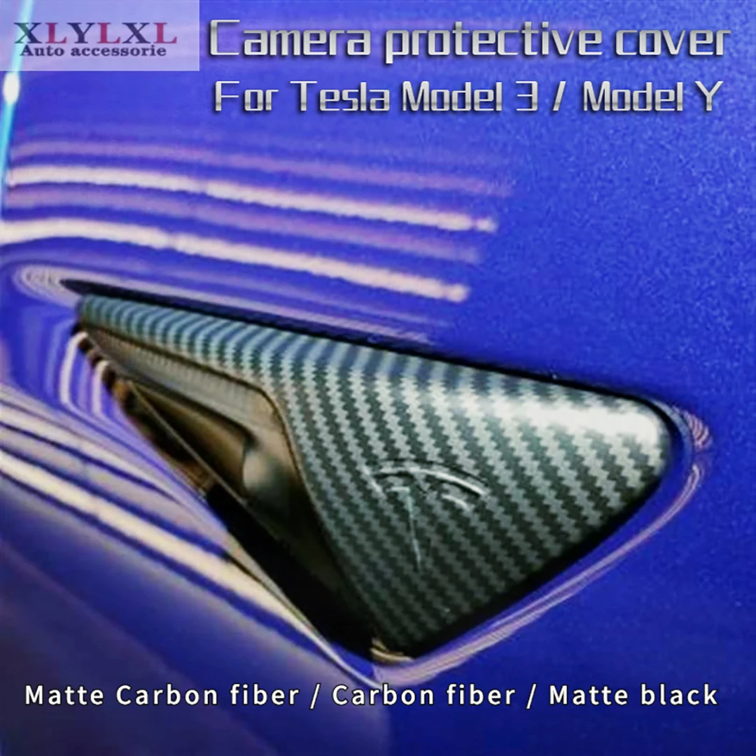 

2pcs matte finish Carbon fiber black side camera protective cover Decoration cap accessories for Tesla Model 3 S X Y