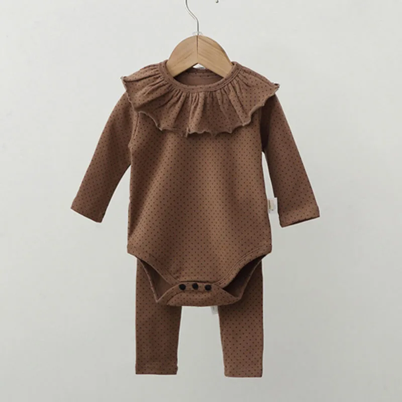 

Spring Autumn Infant Baby Boys Girls Long Sleeve Wave Point Rompers + Pants + Hat Clothing Sets Kids Boy Girl Suit Clothes