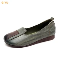 2021 autumn new retro single shoes women genuine leather color matching handmade soft sole mother shoes flat loafers