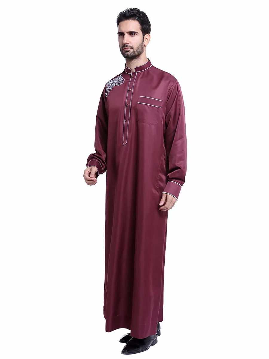 Jubba Thobe Saudi Arab Kaftan Male Abaya Muslim Gown Long Sleeves O Neck Islamic Clothing Men Fashion Hijab Dress
