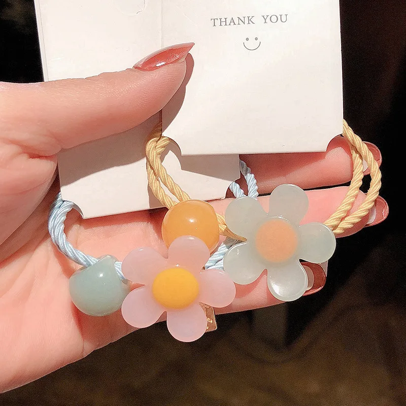 Простая Милая цветная Цветочная резинка для волос в Корейском стиле акриловая