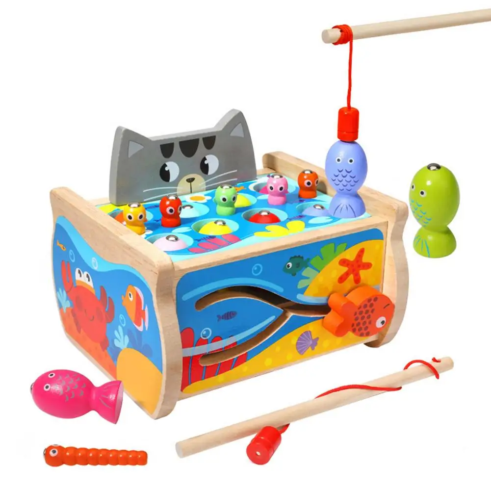 

Магнитная деревянная рыболовная игрушка для кошек, обучающая головоломка для детей на день рождения, Обучающие игрушки, игра для интеллект...