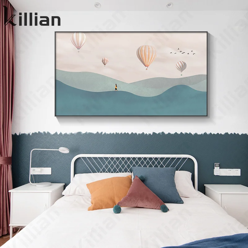 Cartoon Modern Children Room Decoration Blue Fresh Canvas Painting Wall Poster Art Wall Girl Ocean Landscape Painting Home Decor