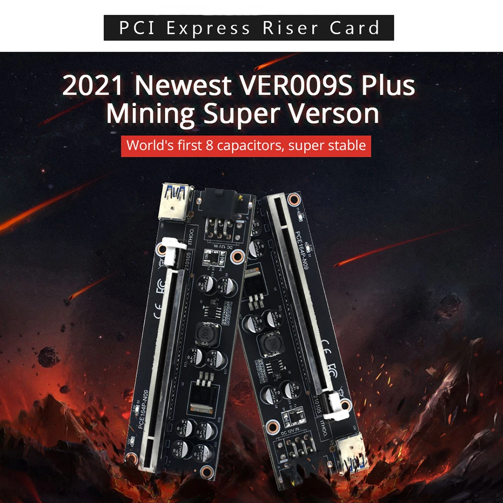 PCIe Riser Ver 009S Plus PCI Express 1x до 16X Адаптерная карта PCI-E удлинитель для BTC Майнер SATA