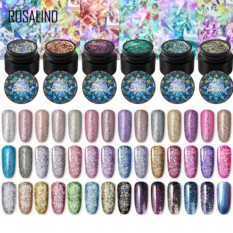 

ROSALIND 5ml Shiny Gel Nail Polish Painting Nail Art Vernis Semi Permanent Diamond Glitter Polish UV Nail Gel Top Coat Manicure