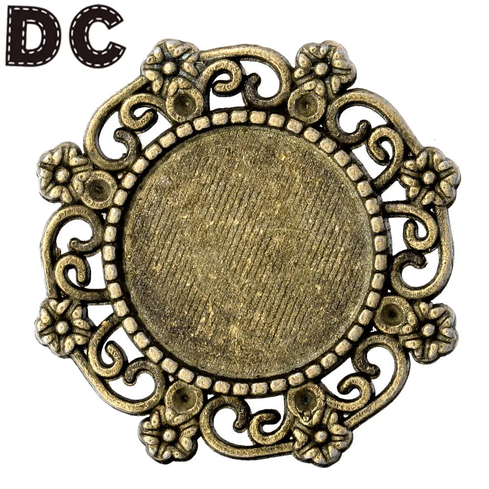 DC 10pcs/lot Blank Ancient Green/silver Flower Tray Fit 15mm Round Cabochon Cameo Setting DIY Necklace Pendant Jewelry Making |