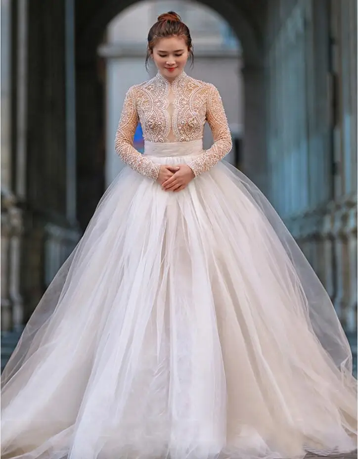 floor length NO tail Последние арабские жемчужины Кружева с плеча свадебное платье v-образным вырезом Свадебные платья Vestido De Novia - Цвет: floor length NO tail