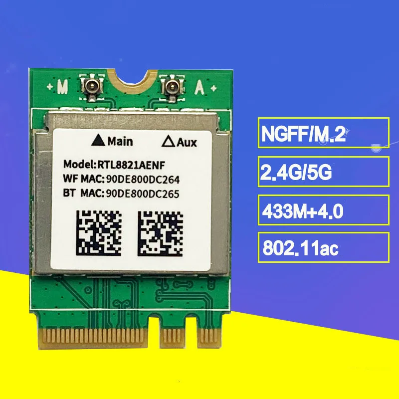 

Dual Band 2.4+5 GHz 433M BT V4.0 NGFF M.2 Wireless Card For RTL8821AE