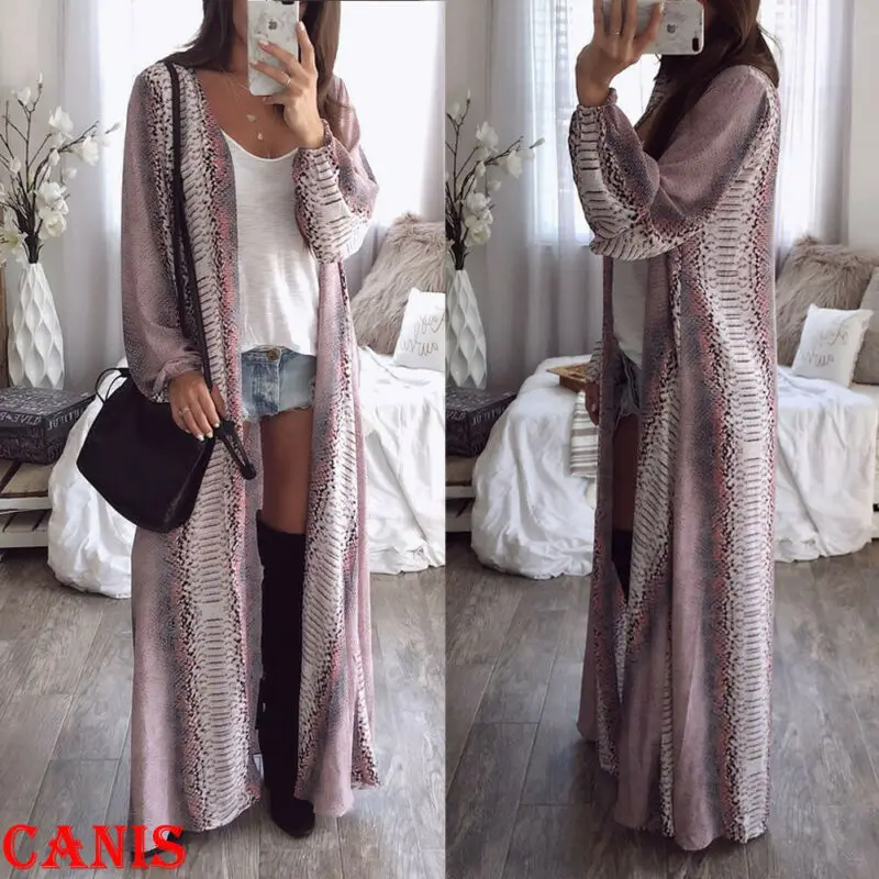 2019 Women Long Sleeve Print Style Chiffon Coat Snake Pattern Outwear Tops Cardigan Sweaters |
