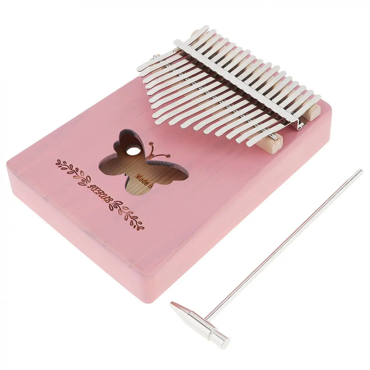 

17 Key Kalimba Pink Solid Pine Wood Butterfly Sound Hole Thumb Piano Mbira Mini Keyboard Instrument for Beginner
