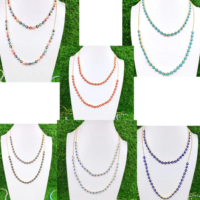 

5PCS, Red Black Rainbow Eye Beads Chain Necklaces For Women Gift Jewelry Colored Turkish Blue Eye Adjustable Chain Necklace