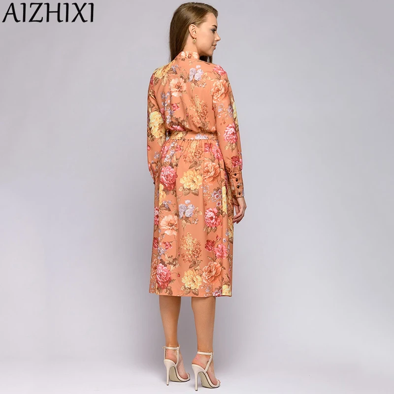 Платье AIZHIXI женское с бантом и поясом повседневное ТРАПЕЦИЕВИДНОЕ элегантное